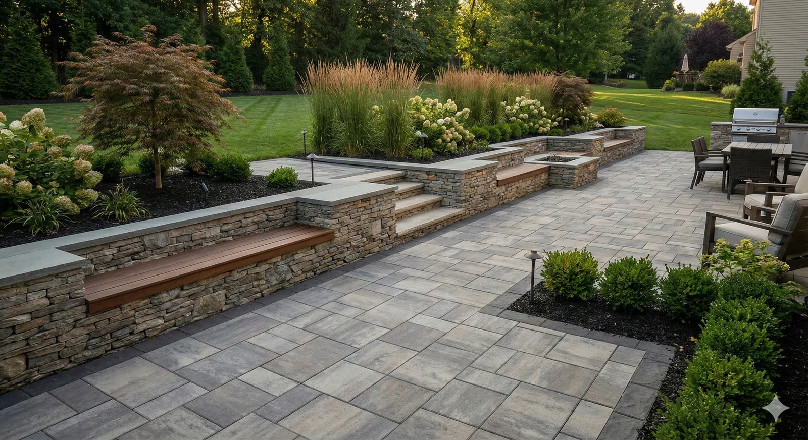 Wall, patio and beds as one build