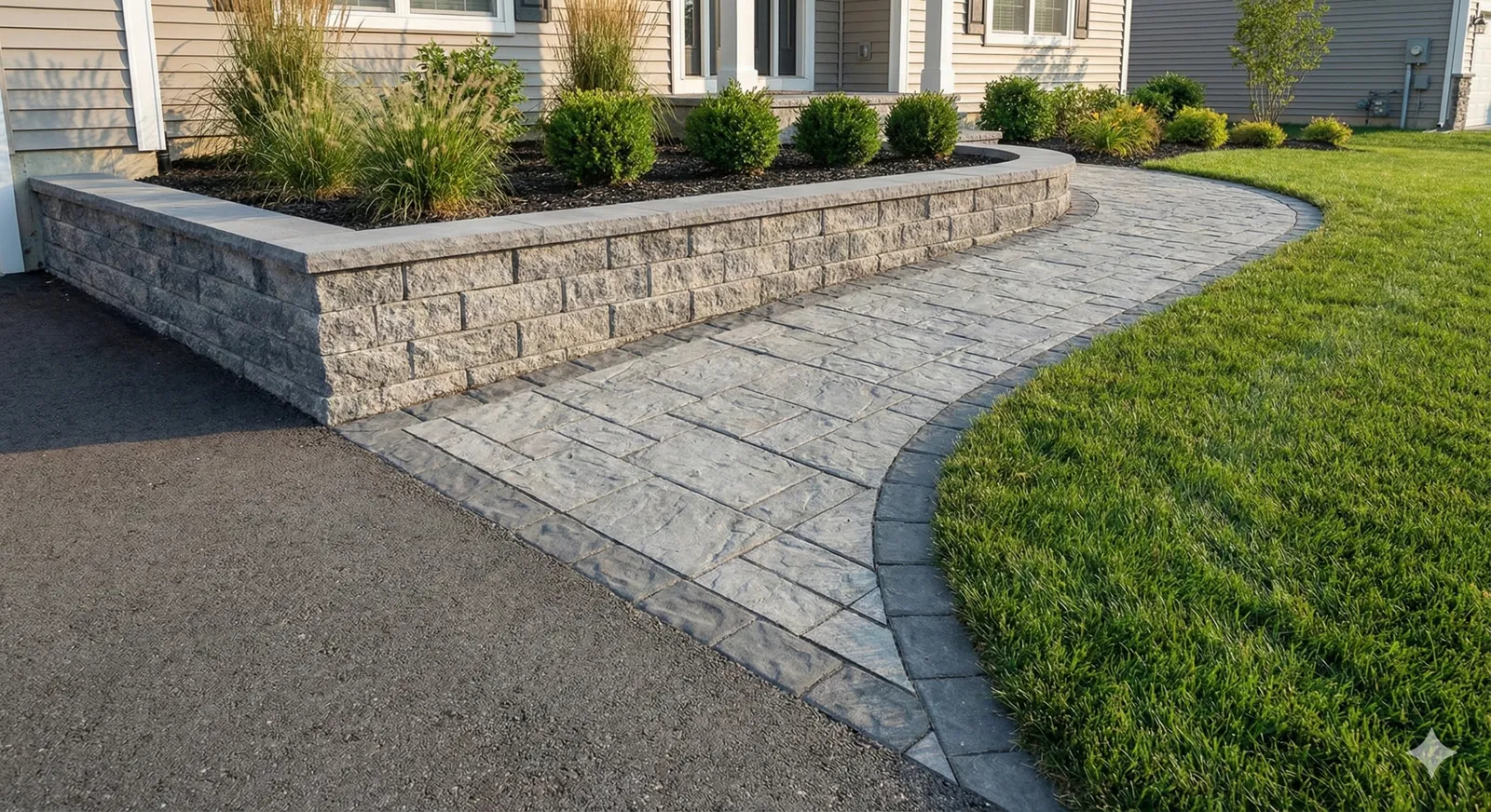 Low front wall & stone walkway