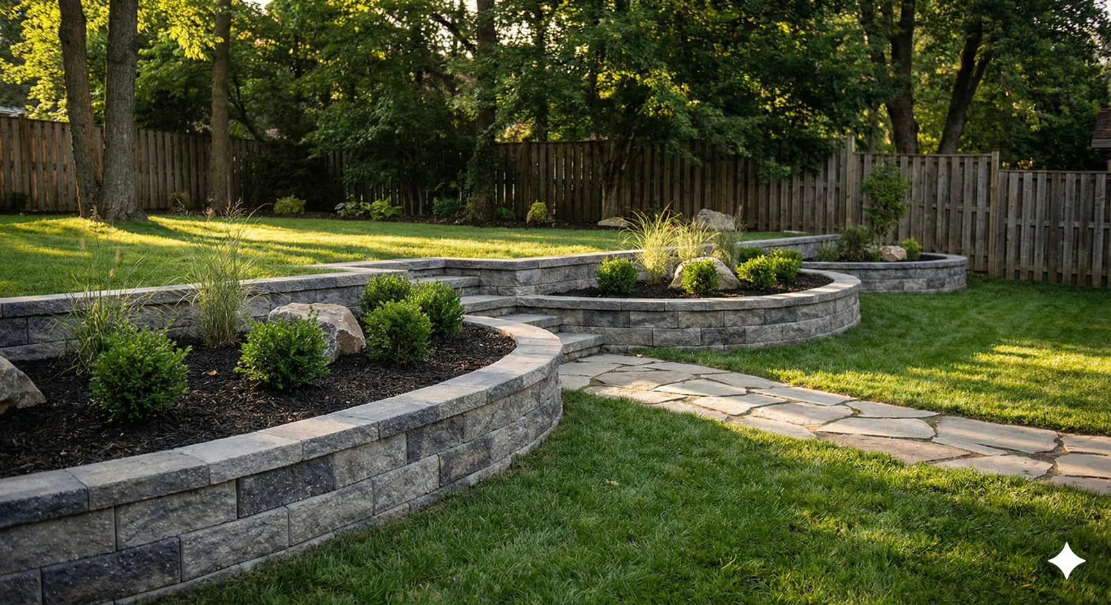 Two-tier wall & planting beds
